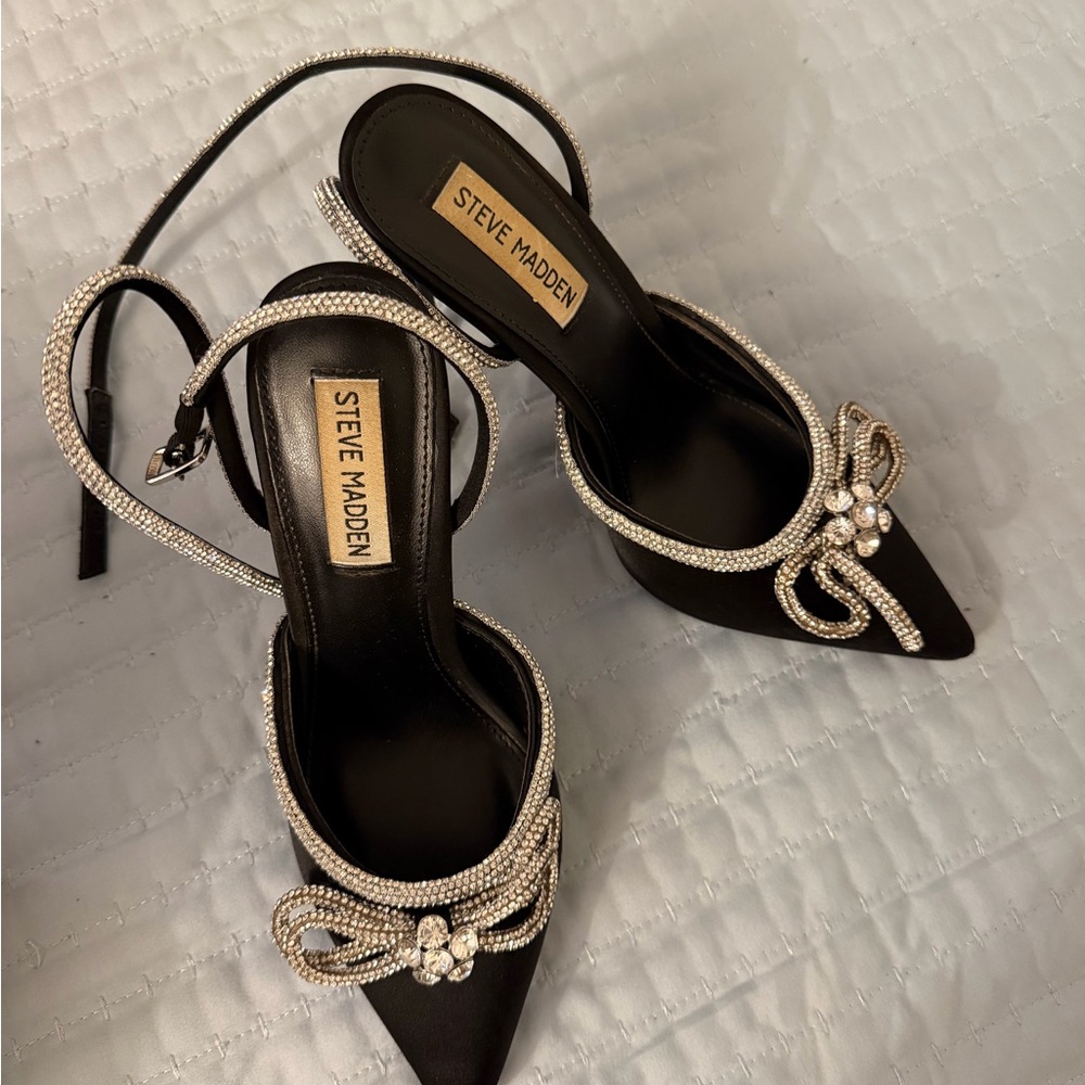 Steve Madden Black Heels with Silver Embellishments